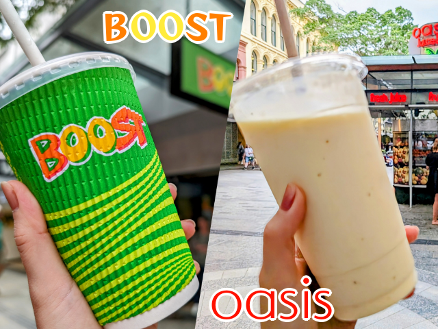 ブリスベンの2大人気スムージー【Boost Juice/Oasis Juice Bar】飲み比べ